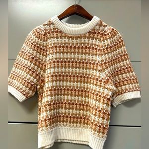 Brown & White Short-Sleeve Sweater